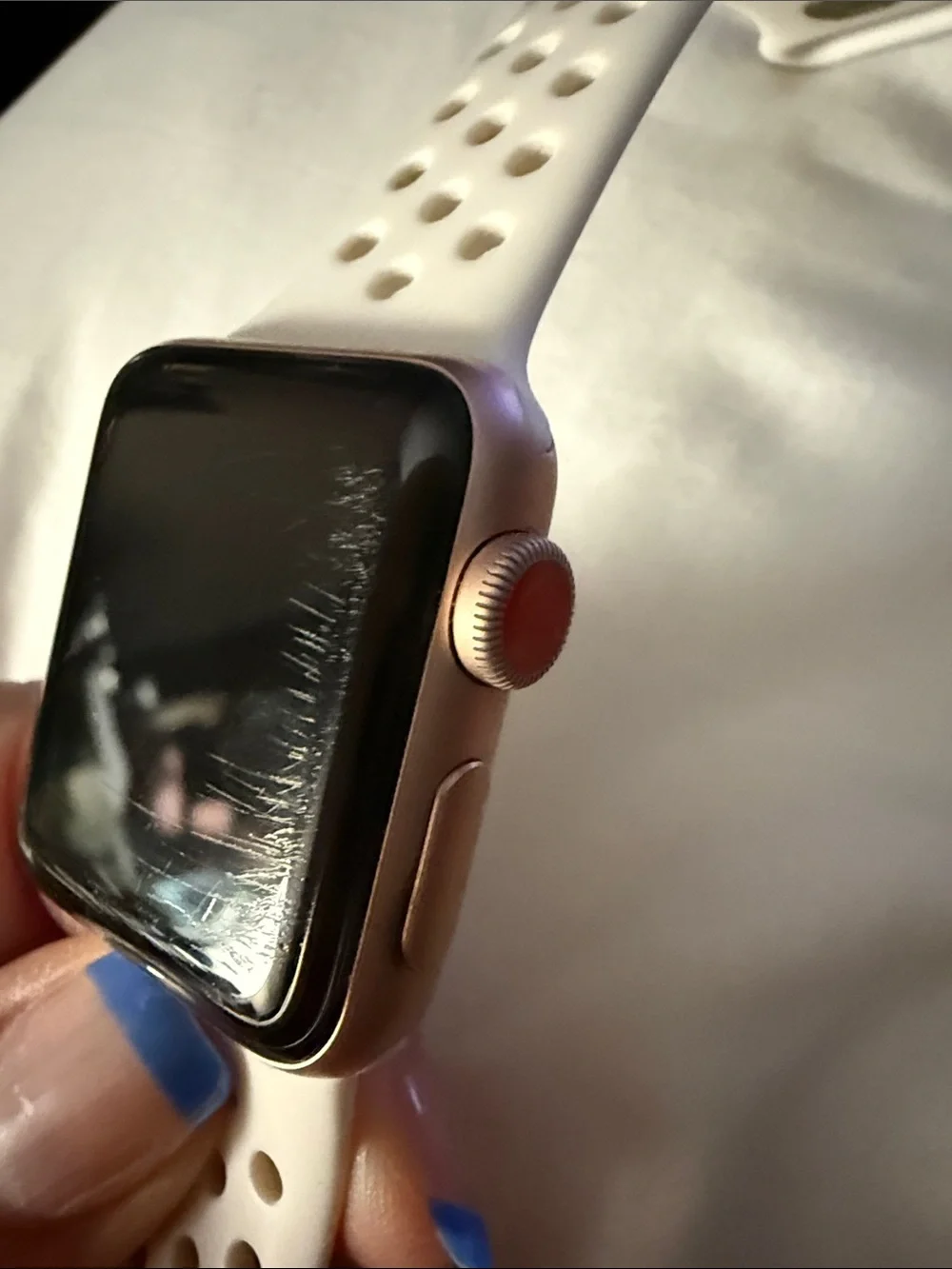 Apple Watch with White Perforated Sport Band